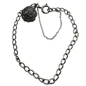 Vintage Sterling‎ Silver JCL Torch Crown Charm on 7 Inch Silver Tone Bracelet